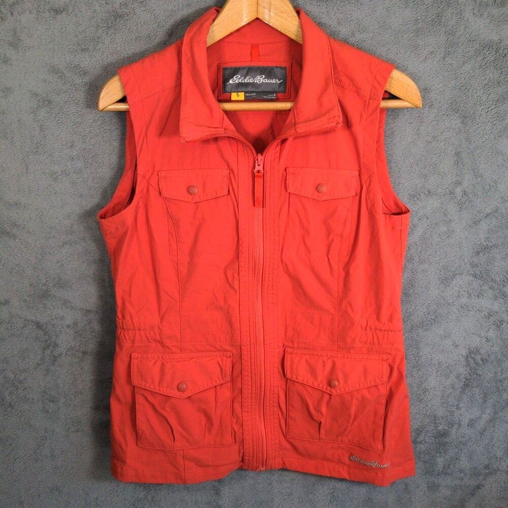 Eddie Bauer Travex Atlas Utility Vest Womens Small Coral Travel Pockets Fill Zip